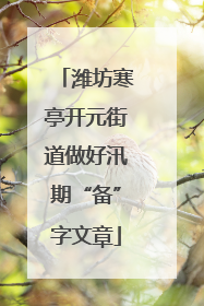 潍坊寒亭开元街道做好汛期“备”字文章