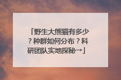 野生大熊猫有多少？种群如何分布？科研团队实地探秘→