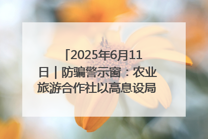 2025年6月11日｜防骗警示窗：农业旅游合作社以高息设局，集资380万